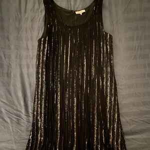 Parker Black & Silver Sequin Fringe Cocktail Party Dress Size S